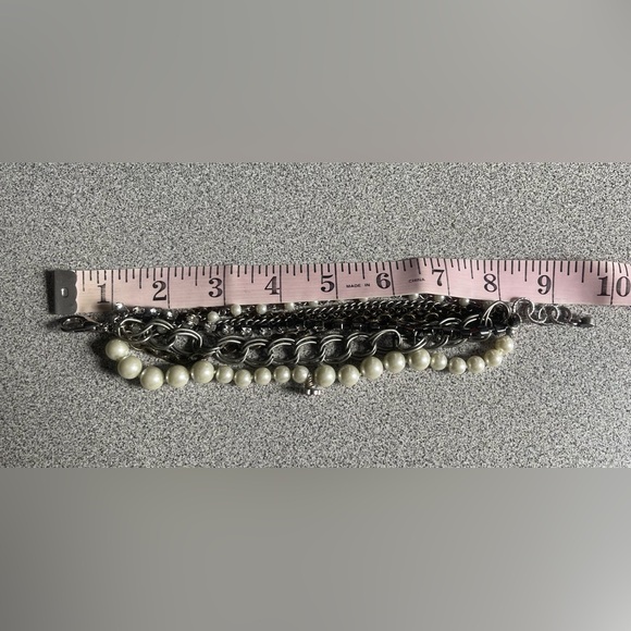 Faux Pearl & Silver Toned Chains Multi Strand Bracelet - Picture 6 of 7
